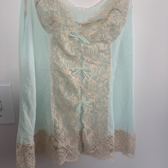 Vintage baby blue and cream Lace Trim cami sheer fairy core coquette lace up 34 - Picture 4 of 10